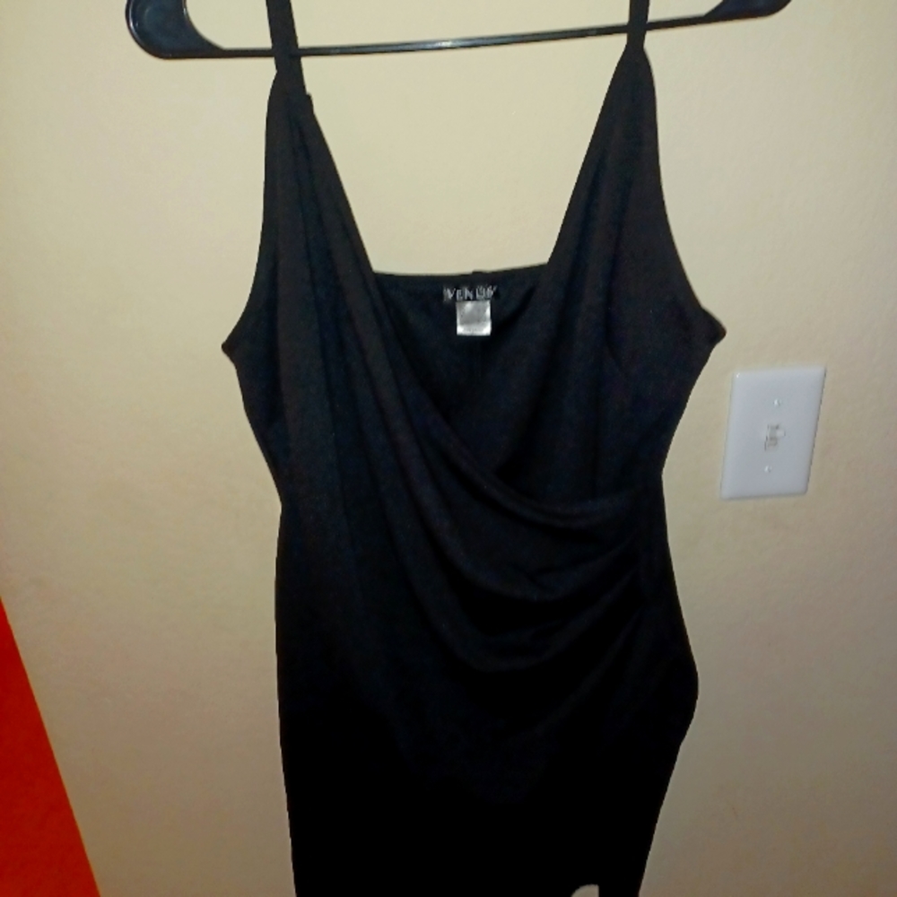 Venus Black Spaghetti Strap Asymmetrical Sexy Dress XL